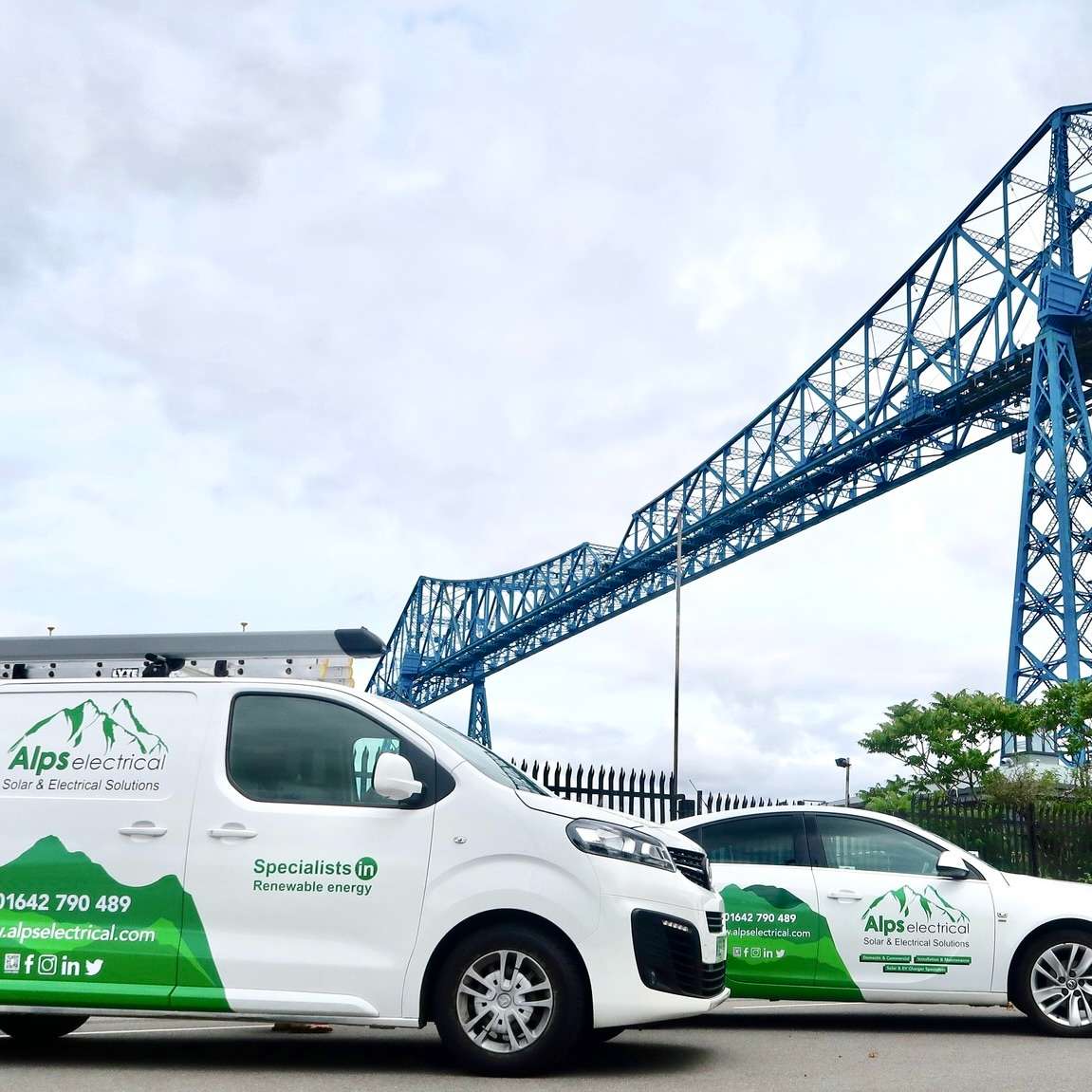 ALPS Electrical branded vehicles at the Transporter Bridge
